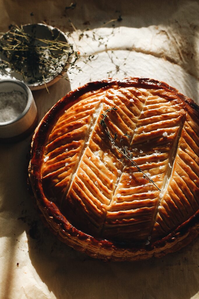 puff pastry in the style of galette de rois, but savory style! the filling is mashed potato and cheddar.