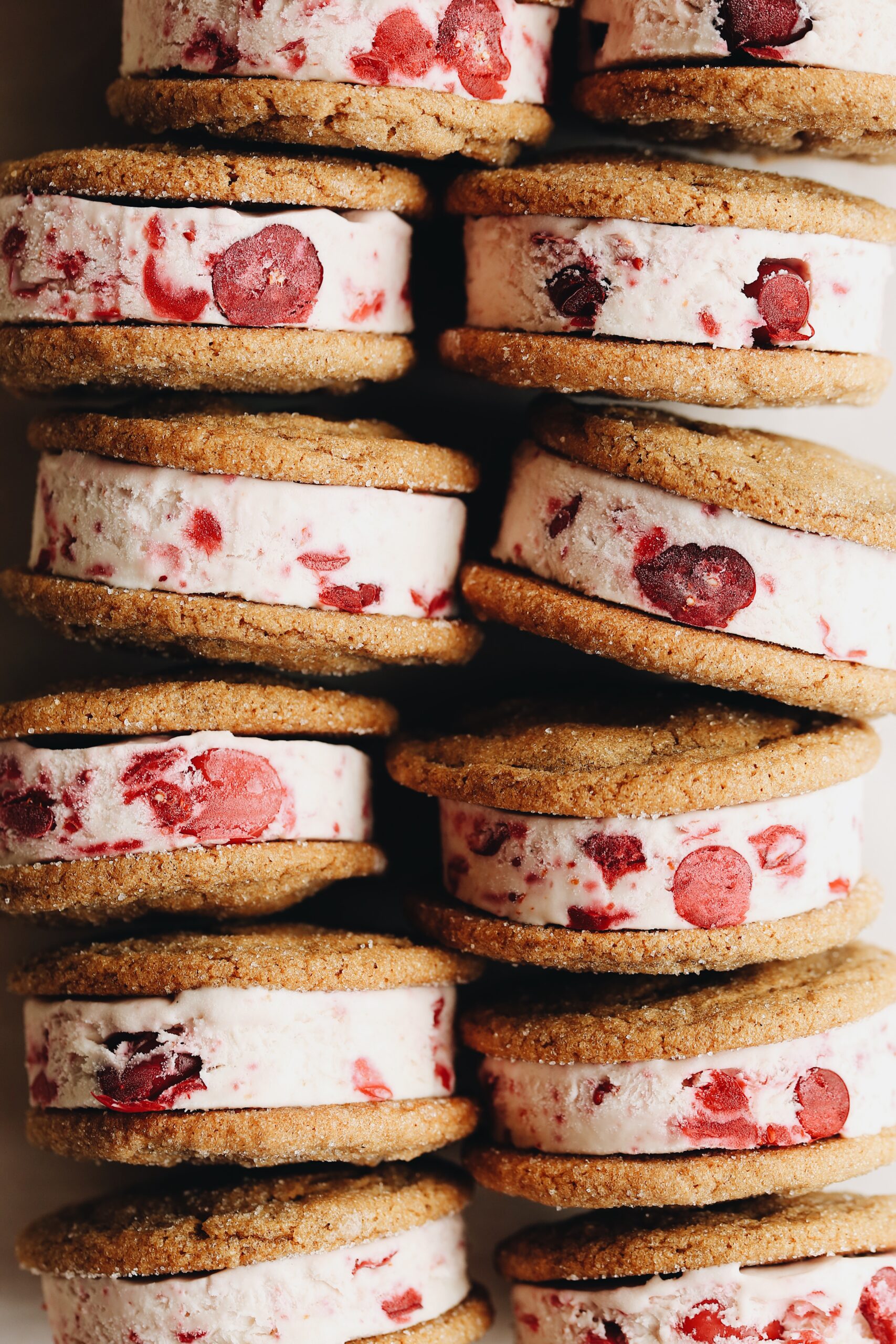 Ginger Molasses No Churn Cranberry Ice Cream Cookie Sandwiches