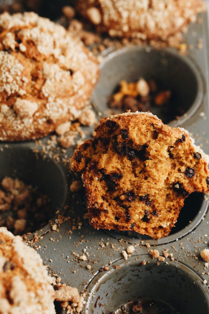 Pumpkin chocolate chip muffins with streusel topping
